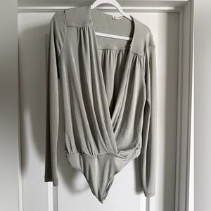 Free People Silver Long Sleeve Bodysuit